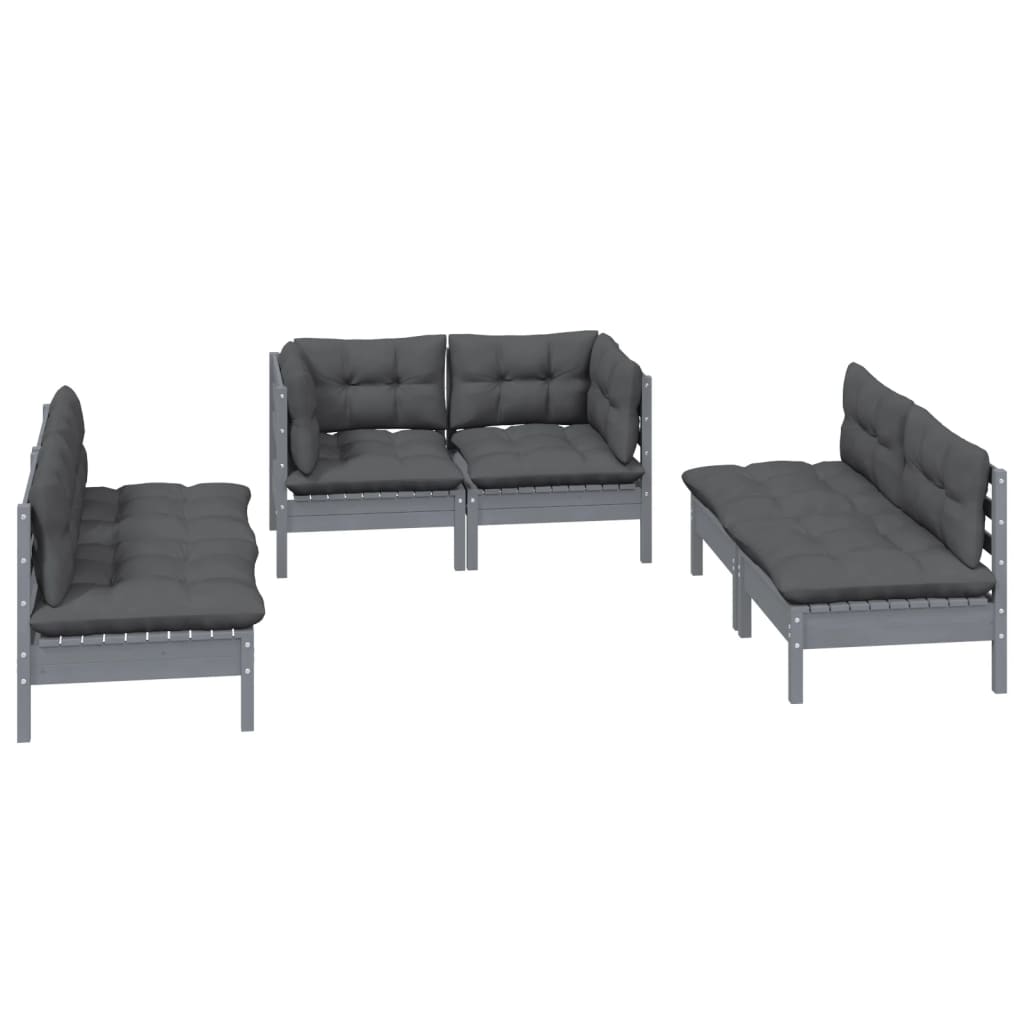 Set Salotto da Giardino 6 pz con Cuscini Legno Massello di Pino