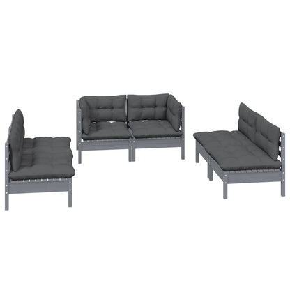 Set Salotto da Giardino 6 pz con Cuscini Legno Massello di Pino