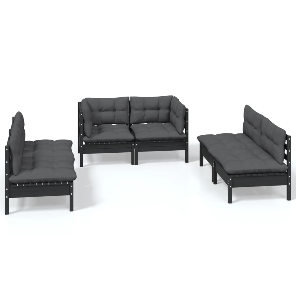 Set Salotto da Giardino 6 pz con Cuscini Legno Massello di Pino