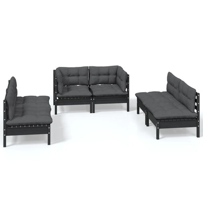 Set Salotto da Giardino 6 pz con Cuscini Legno Massello di Pino