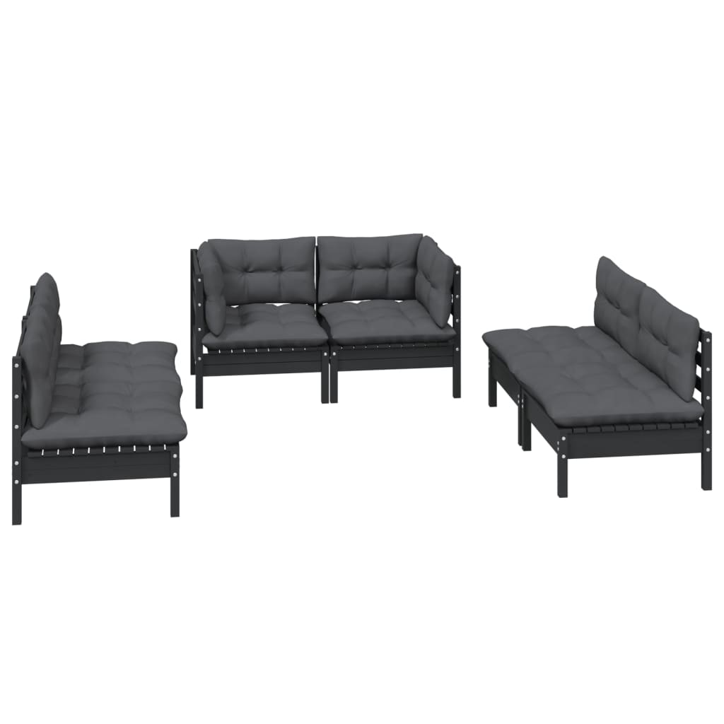 Set Salotto da Giardino 6 pz con Cuscini Legno Massello di Pino