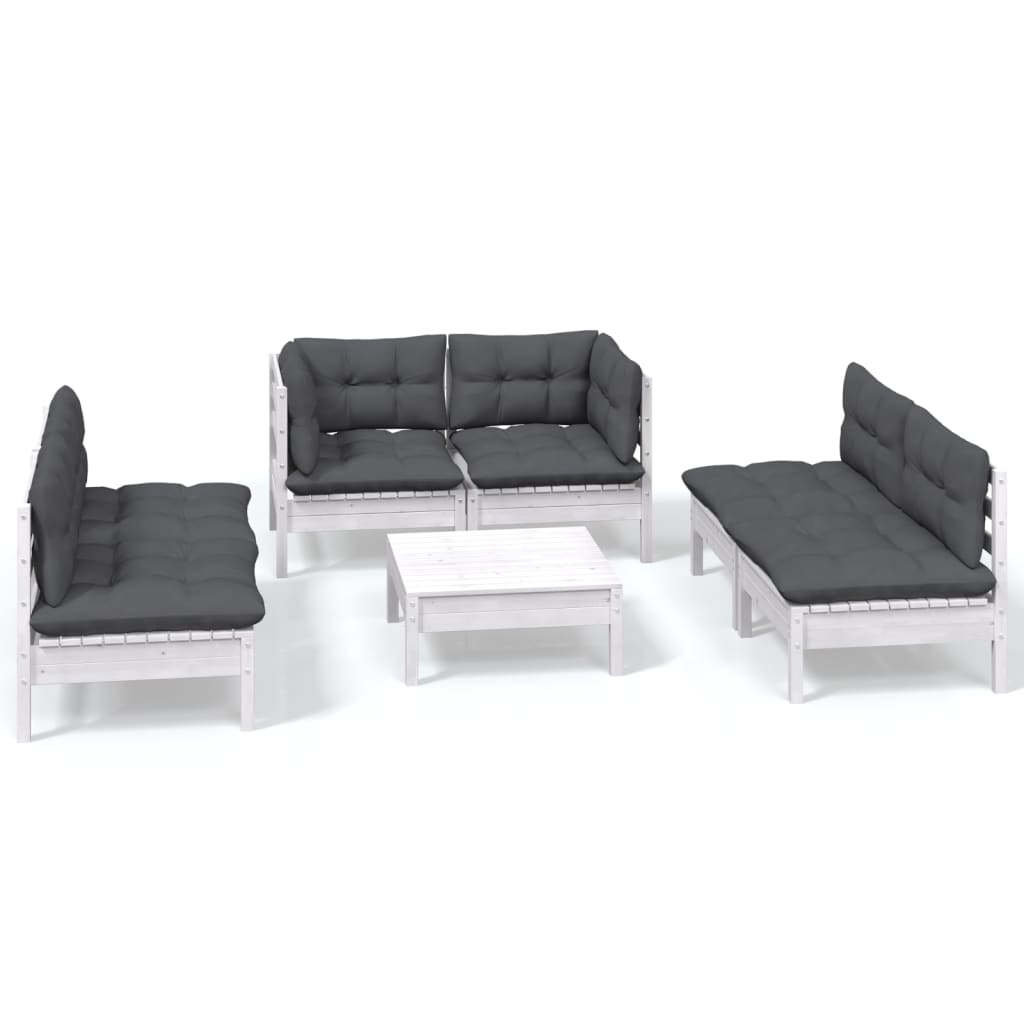 Set Salotto da Giardino 7pz con Cuscini Legno Massello di Pino