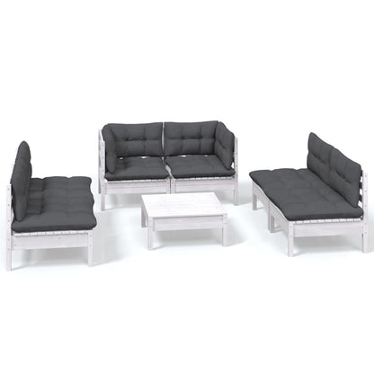 Set Salotto da Giardino 7pz con Cuscini Legno Massello di Pino