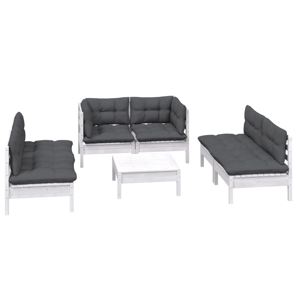 Set Salotto da Giardino 7pz con Cuscini Legno Massello di Pino