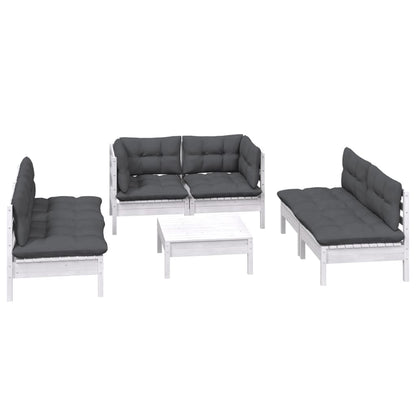 Set Salotto da Giardino 7pz con Cuscini Legno Massello di Pino