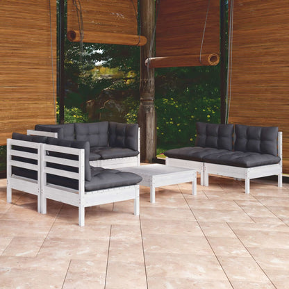 Set Salotto da Giardino 7pz con Cuscini Legno Massello di Pino