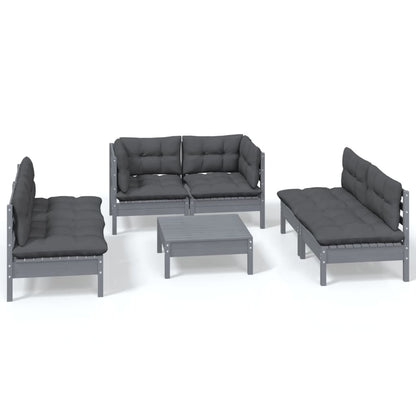Set Salotto da Giardino 7pz con Cuscini Legno Massello di Pino