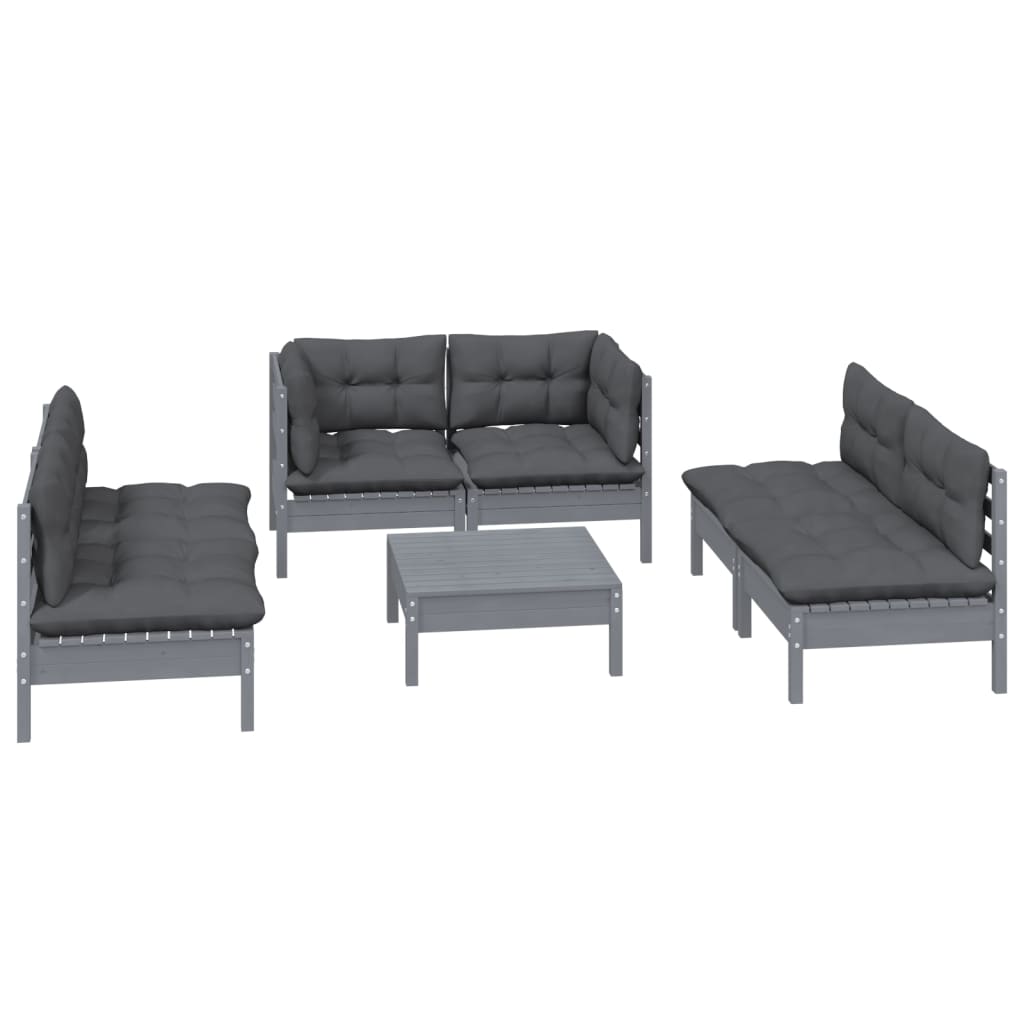 Set Salotto da Giardino 7pz con Cuscini Legno Massello di Pino