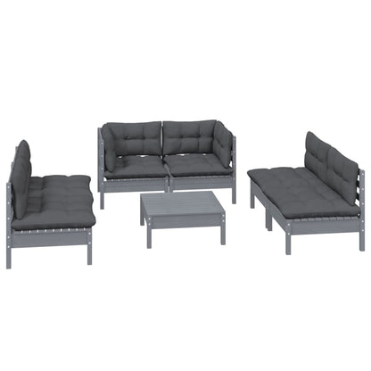 Set Salotto da Giardino 7pz con Cuscini Legno Massello di Pino
