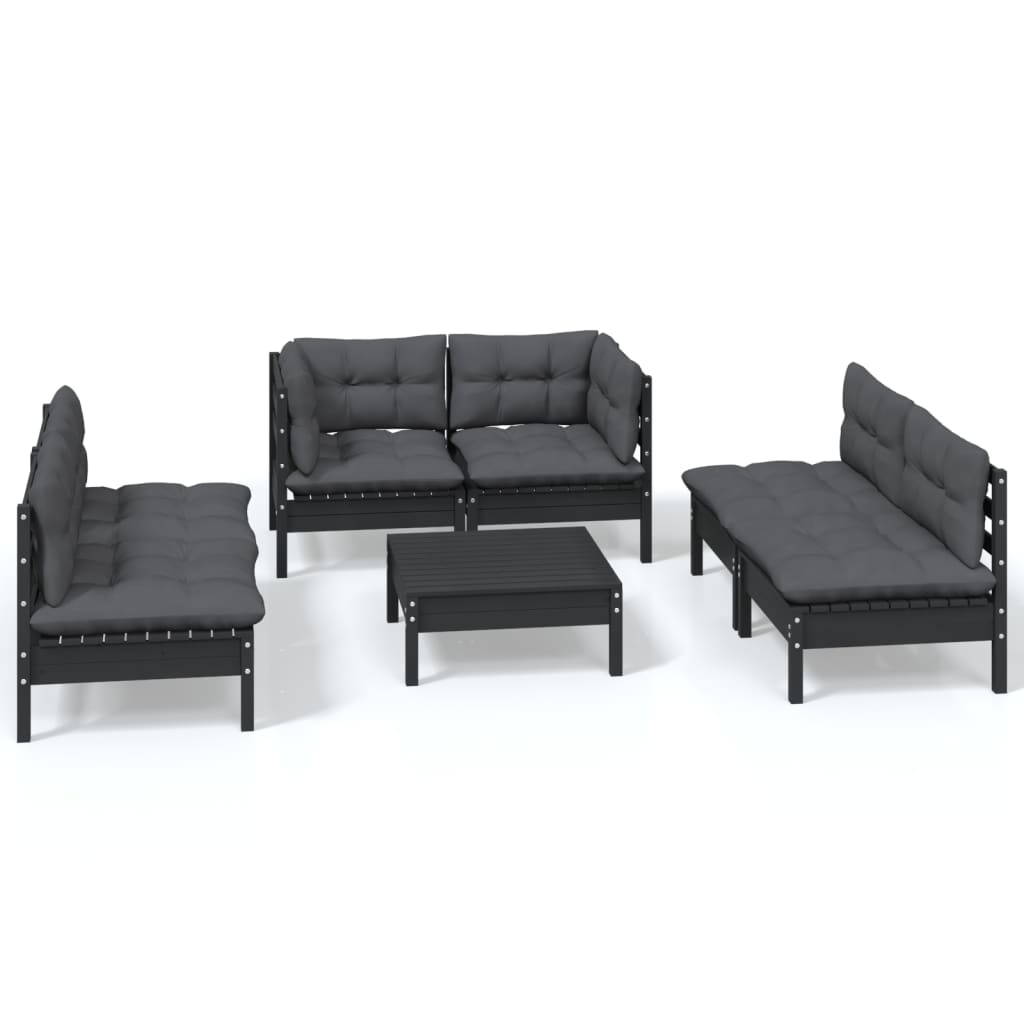 Set Salotto da Giardino 7pz con Cuscini Legno Massello di Pino