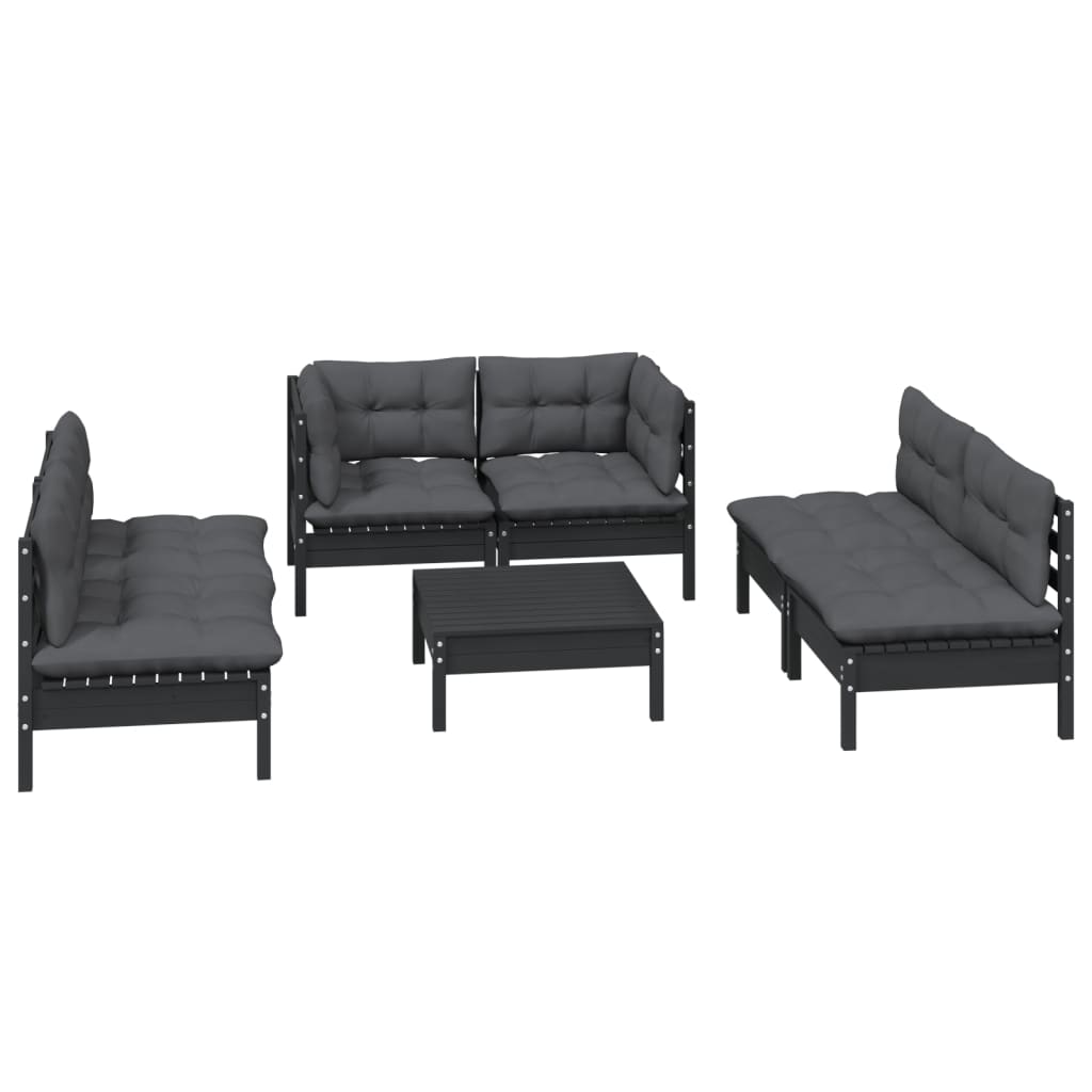 Set Salotto da Giardino 7pz con Cuscini Legno Massello di Pino