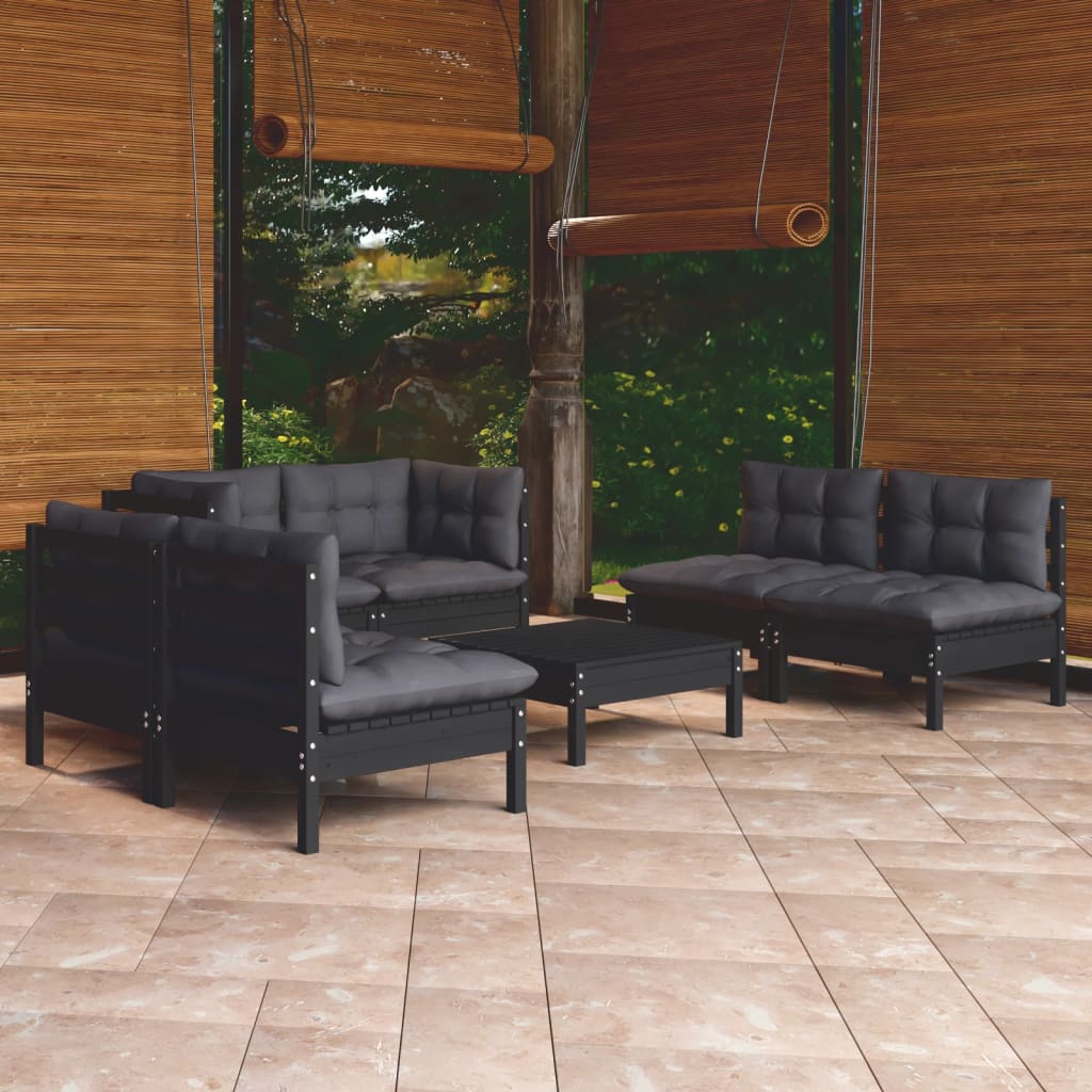 Set Salotto da Giardino 7pz con Cuscini Legno Massello di Pino
