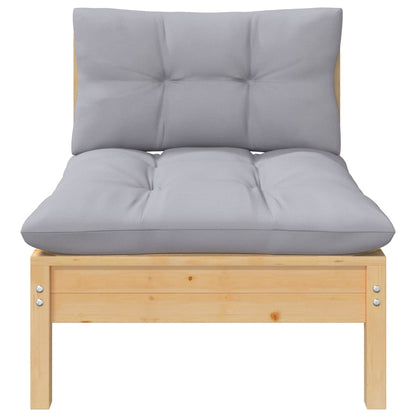 Set Divani da Giardino 7 pz con Cuscini Grigi Massello di Pino