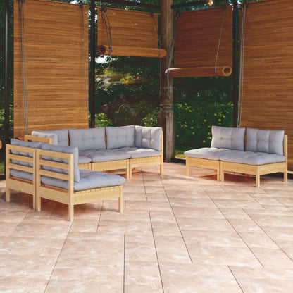 Set Divani da Giardino 7 pz con Cuscini Grigi Massello di Pino