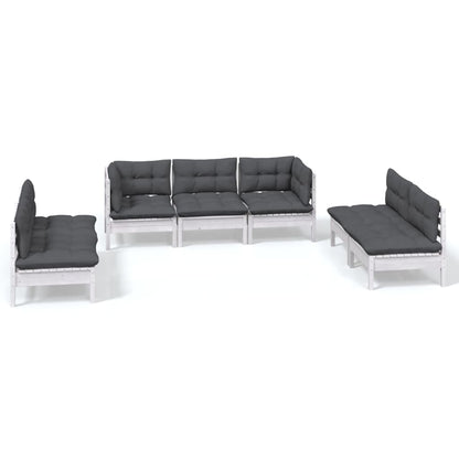 Set Salotto da Giardino 7pz con Cuscini Legno Massello di Pino