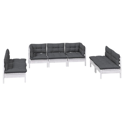 Set Salotto da Giardino 7pz con Cuscini Legno Massello di Pino