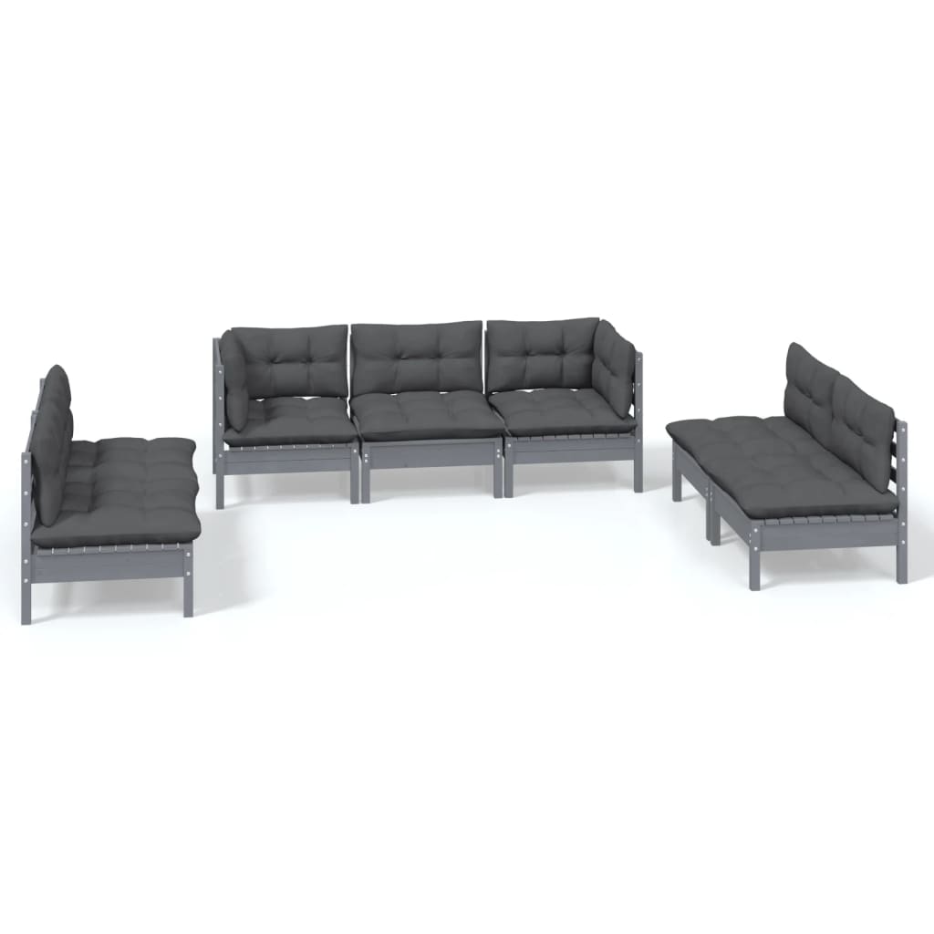 Set Salotto da Giardino 7pz con Cuscini Legno Massello di Pino