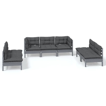 Set Salotto da Giardino 7pz con Cuscini Legno Massello di Pino