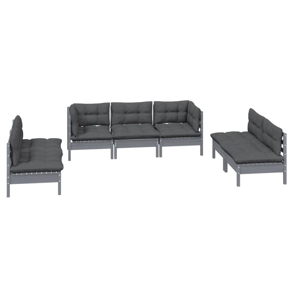 Set Salotto da Giardino 7pz con Cuscini Legno Massello di Pino