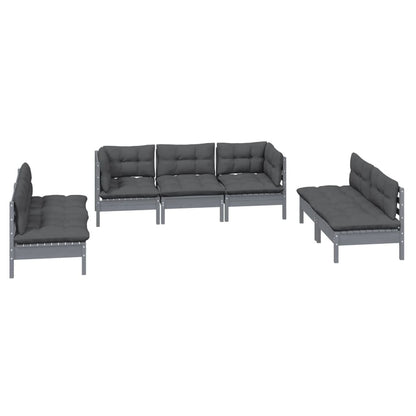 Set Salotto da Giardino 7pz con Cuscini Legno Massello di Pino