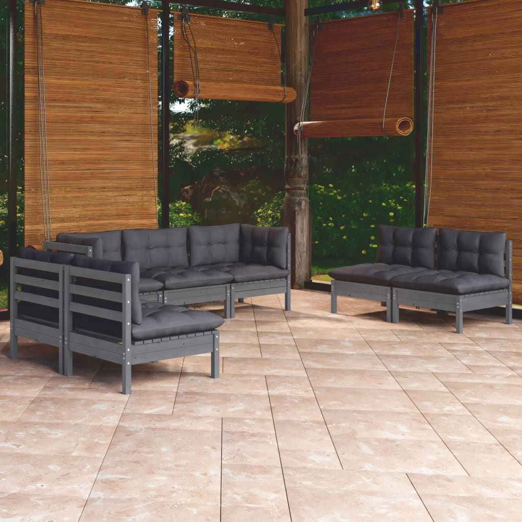 Set Salotto da Giardino 7pz con Cuscini Legno Massello di Pino