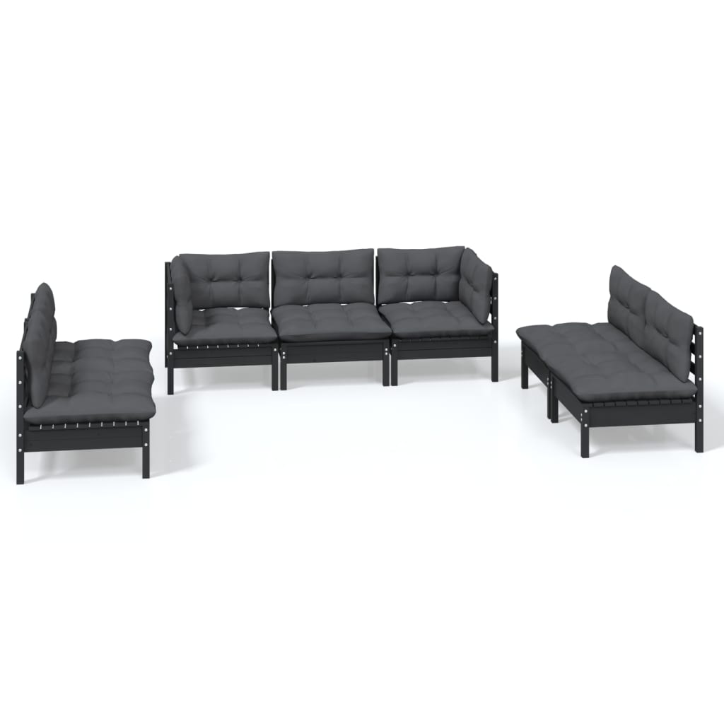 Set Salotto da Giardino 7pz con Cuscini Legno Massello di Pino