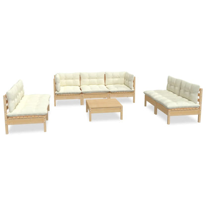 Set Divani da Giardino 8 pz con Cuscini Crema in Massello di Pino