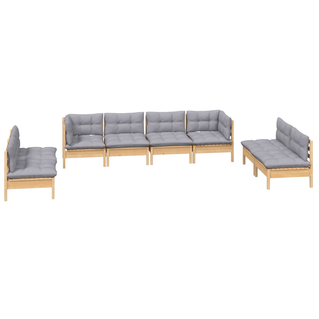 Set Divani da Giardino 8 pz con Cuscini Grigi Massello di Pino