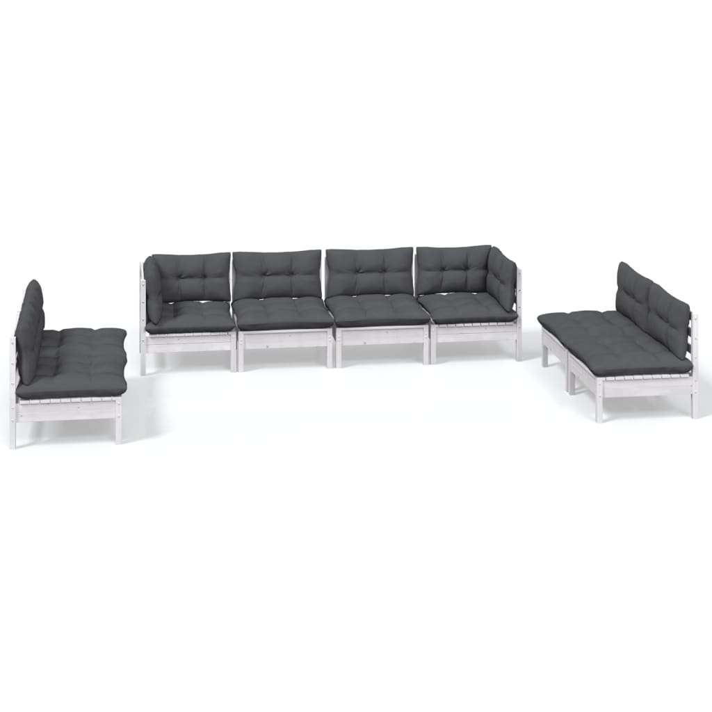 Set Salotto da Giardino con Cuscini 8 pz Legno Massello di Pino