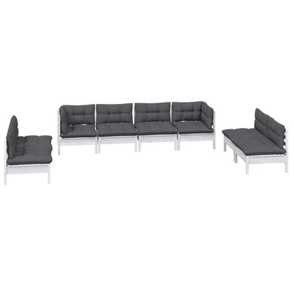Set Salotto da Giardino con Cuscini 8 pz Legno Massello di Pino