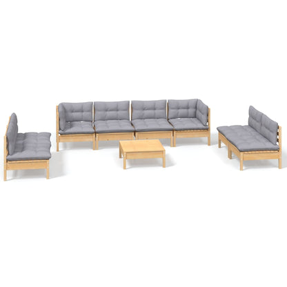 Set Divani da Giardino 9 pz con Cuscini Grigi Massello di Pino