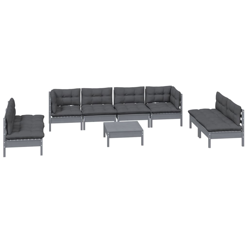Set Salotto Giardino con Cuscini 9 pz in Legno Massello di Pino