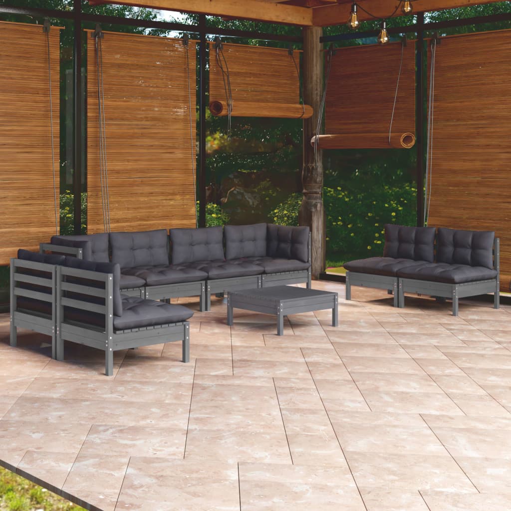 Set Salotto Giardino con Cuscini 9 pz in Legno Massello di Pino