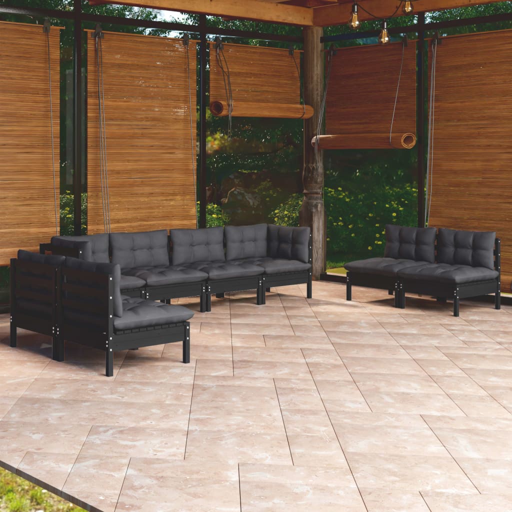 Set Salotto Giardino con Cuscini 9 pz in Legno Massello di Pino