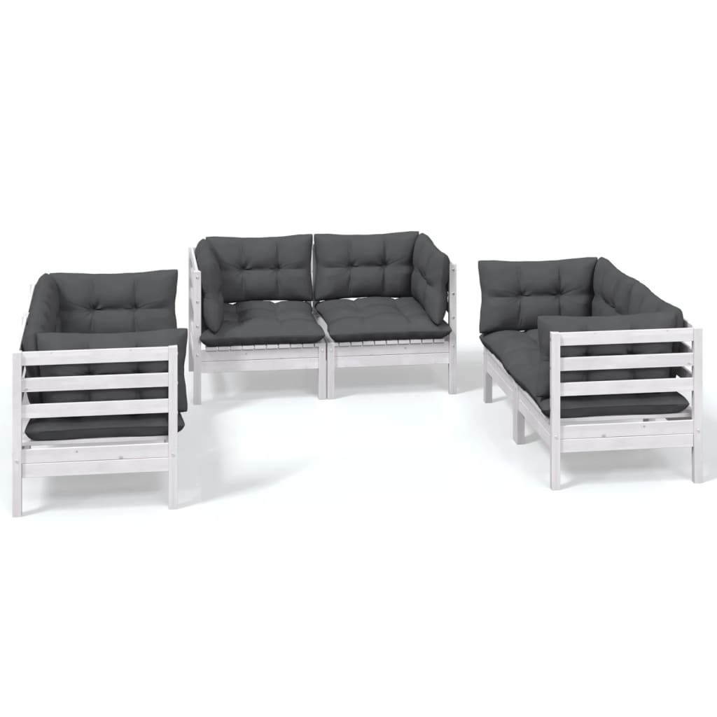 Set Salotto da Giardino 6 pz con Cuscini Legno Massello di Pino