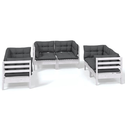 Set Salotto da Giardino 6 pz con Cuscini Legno Massello di Pino