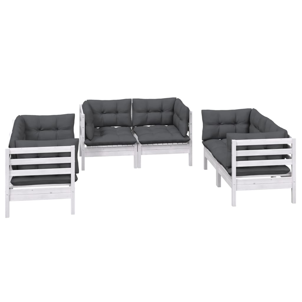 Set Salotto da Giardino 6 pz con Cuscini Legno Massello di Pino