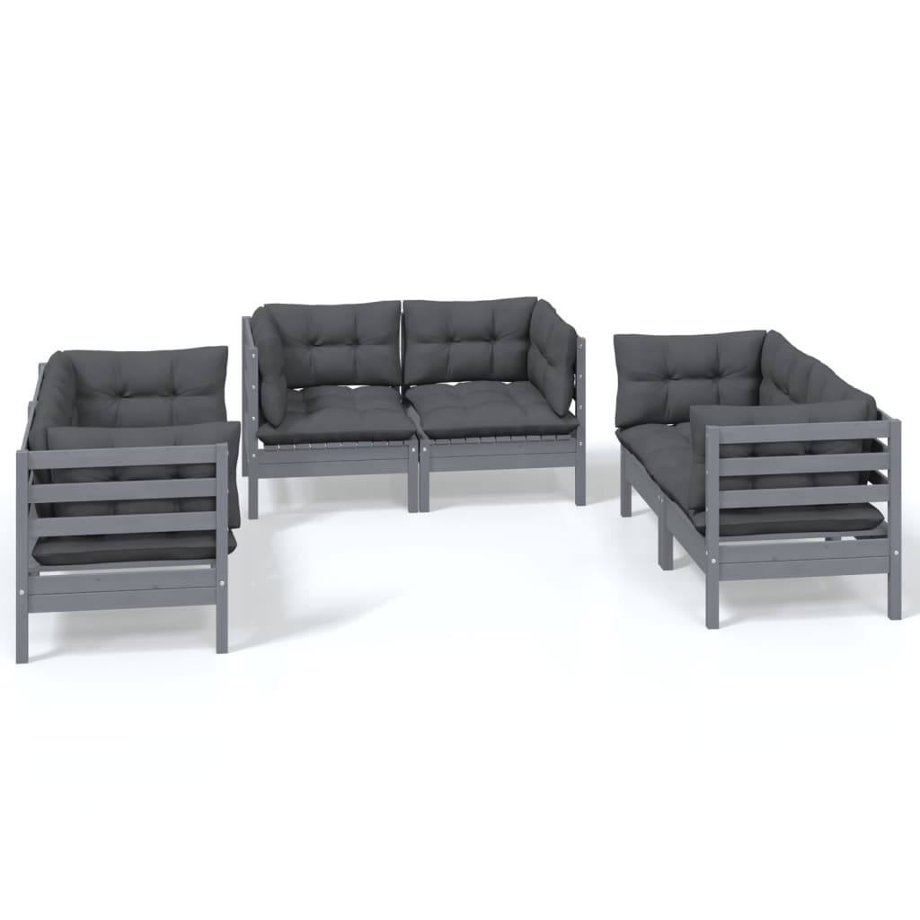 Set Salotto da Giardino 6 pz con Cuscini Legno Massello di Pino