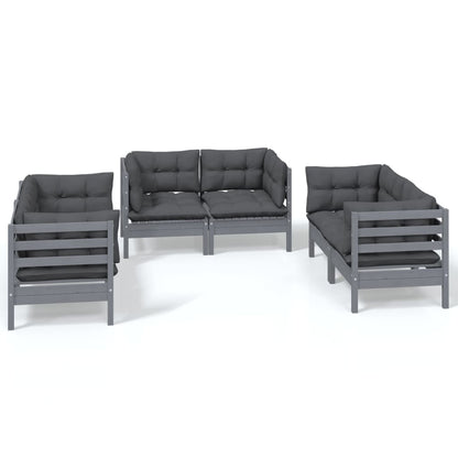 Set Salotto da Giardino 6 pz con Cuscini Legno Massello di Pino