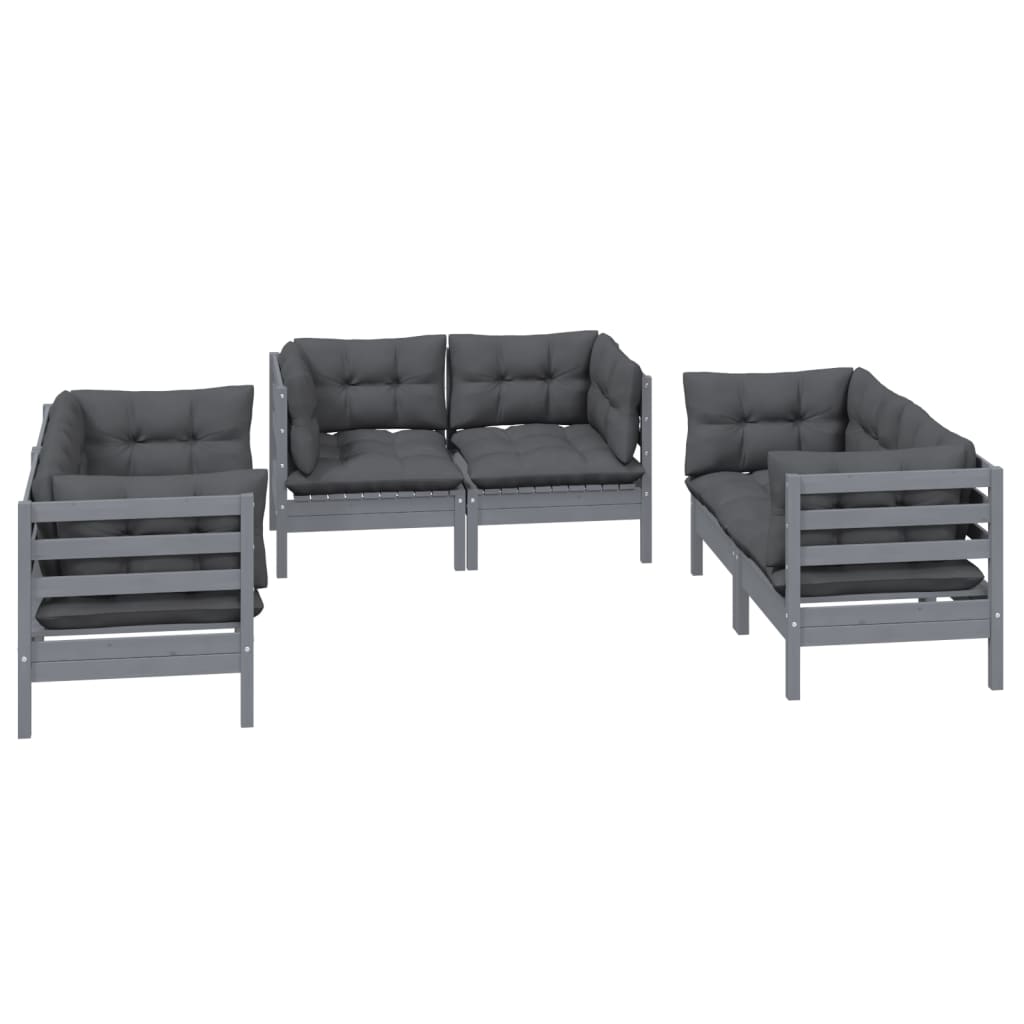 Set Salotto da Giardino 6 pz con Cuscini Legno Massello di Pino
