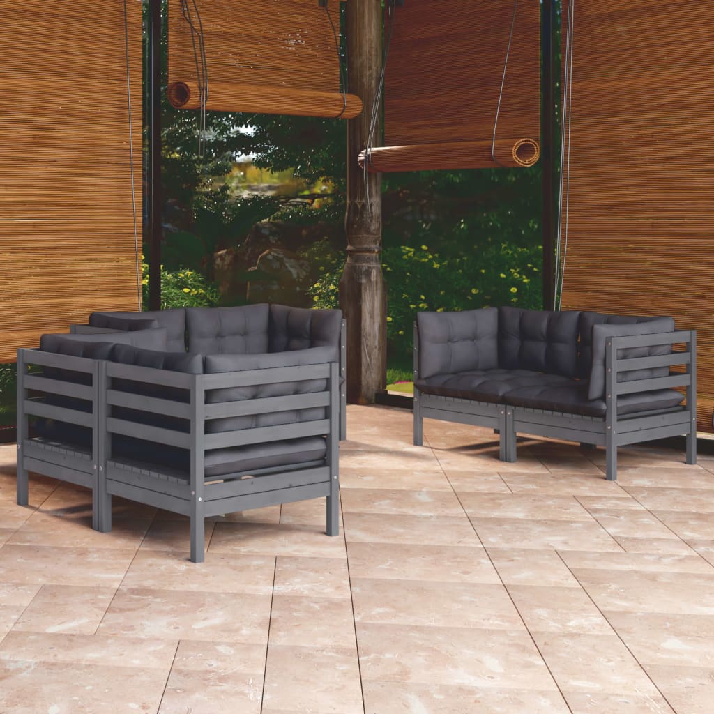 Set Salotto da Giardino 6 pz con Cuscini Legno Massello di Pino
