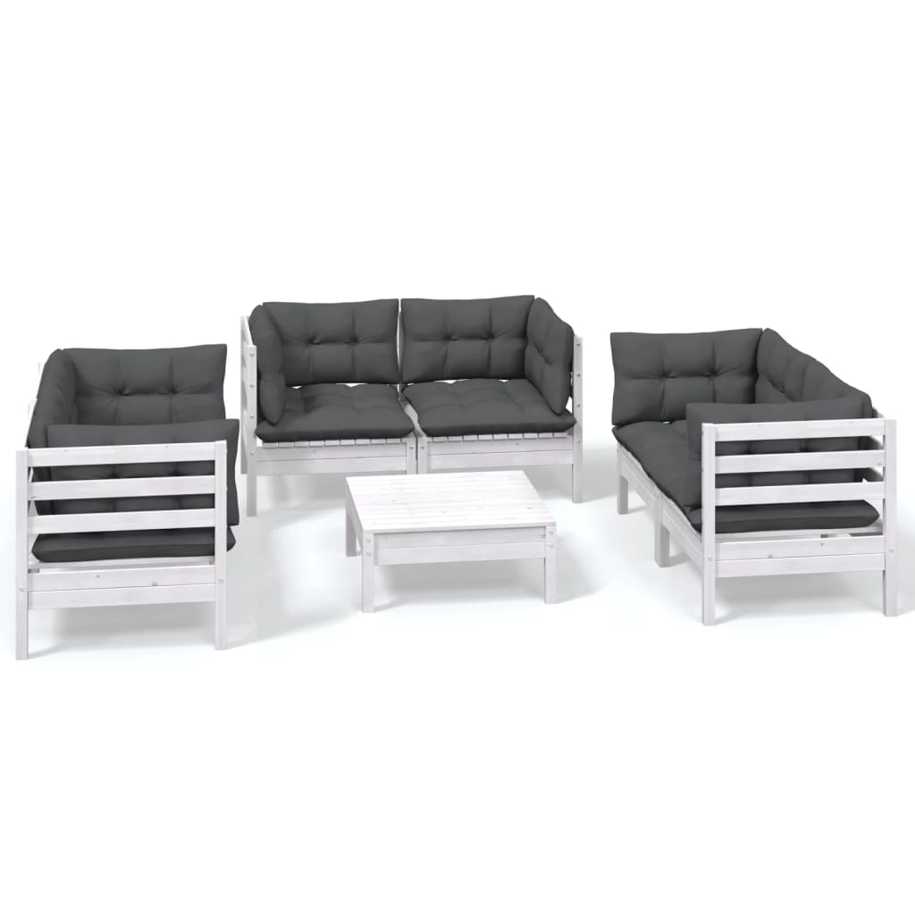 Set Salotto da Giardino 7pz con Cuscini Legno Massello di Pino
