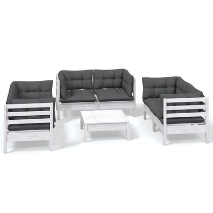 Set Salotto da Giardino 7pz con Cuscini Legno Massello di Pino