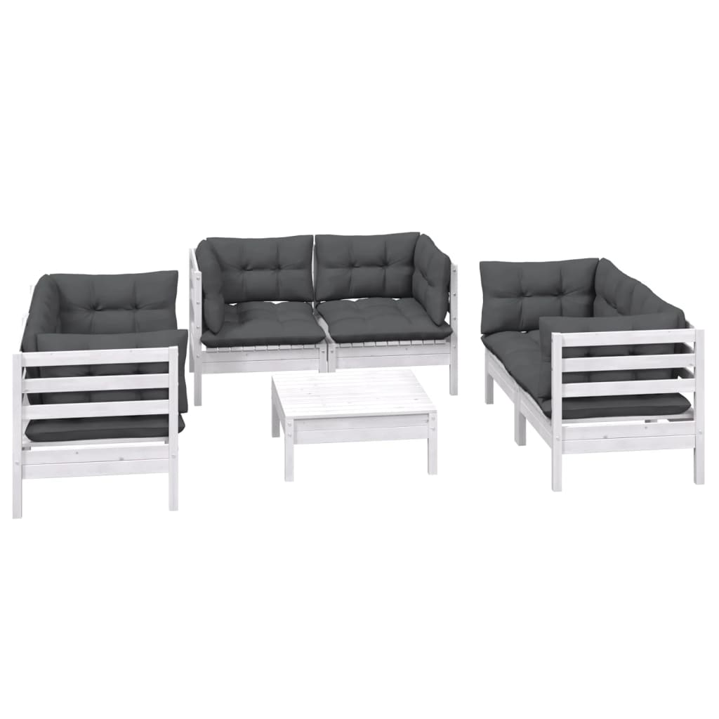 Set Salotto da Giardino 7pz con Cuscini Legno Massello di Pino