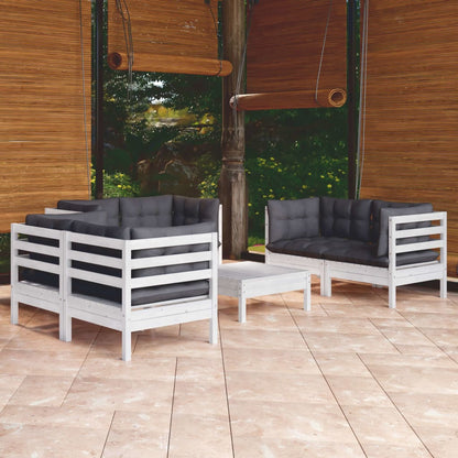 Set Salotto da Giardino 7pz con Cuscini Legno Massello di Pino