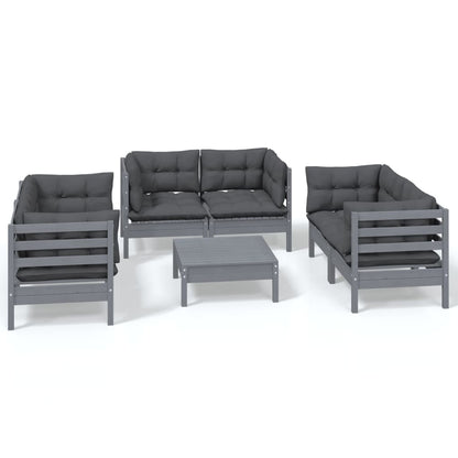 Set Salotto da Giardino 7pz con Cuscini Legno Massello di Pino