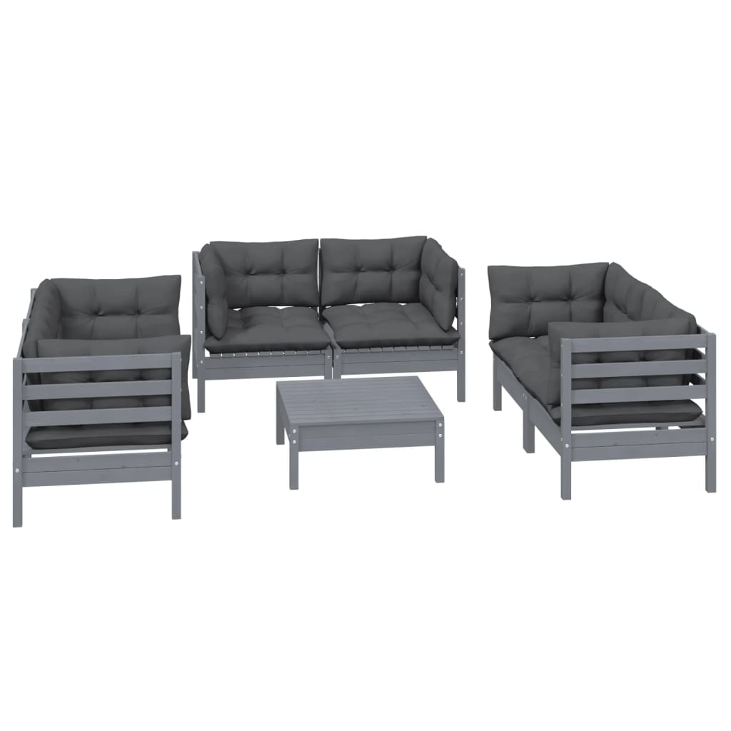 Set Salotto da Giardino 7pz con Cuscini Legno Massello di Pino