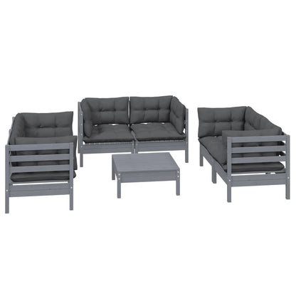 Set Salotto da Giardino 7pz con Cuscini Legno Massello di Pino