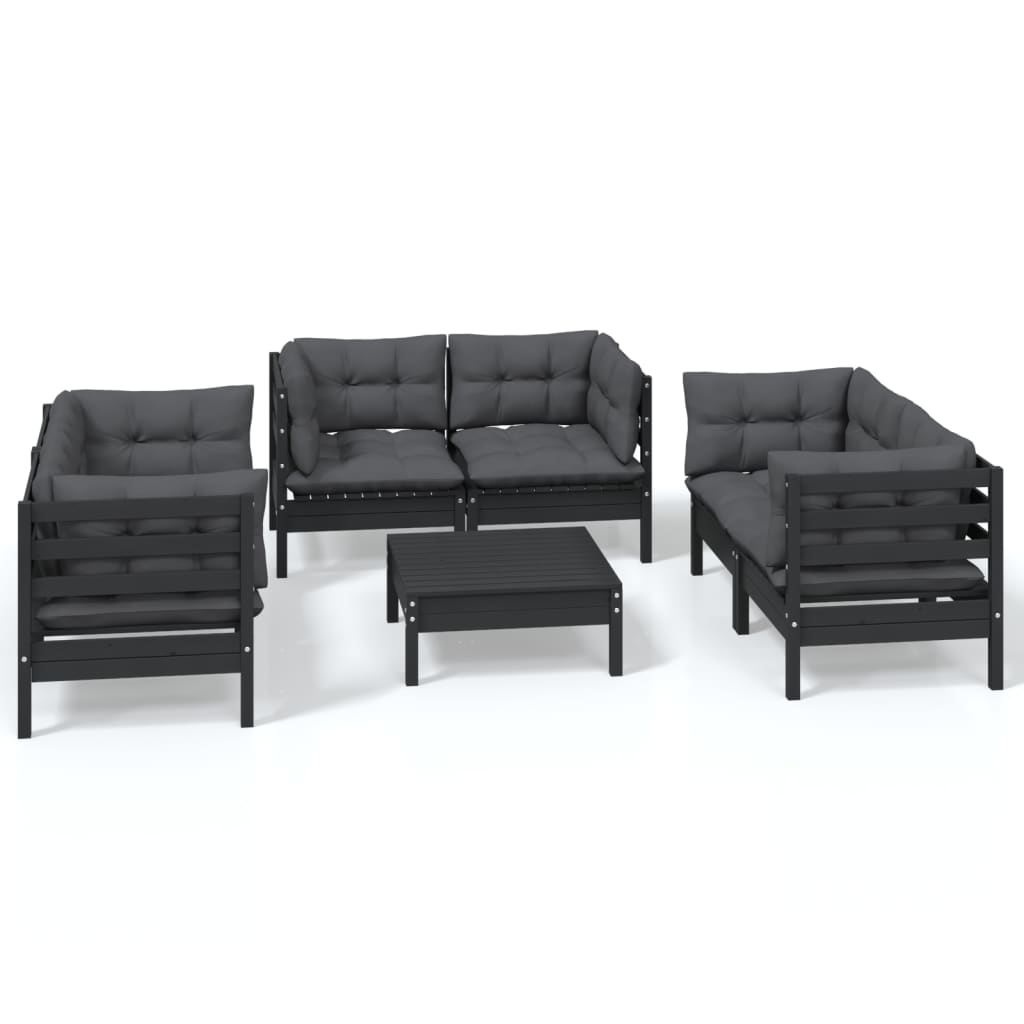 Set Salotto da Giardino 7pz con Cuscini Legno Massello di Pino