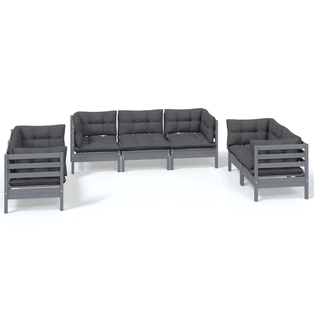 Set Salotto da Giardino 7pz con Cuscini Legno Massello di Pino